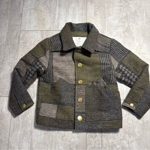 BR Baby Patchwork Wool Blend Lined Kids Jacket - Olive/Gray size 4 years